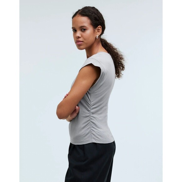 Madewell Side-Cinch Muscle Tee Gray Cotton TENCEL Blend Jersey Size XXS - Picture 1 of 11